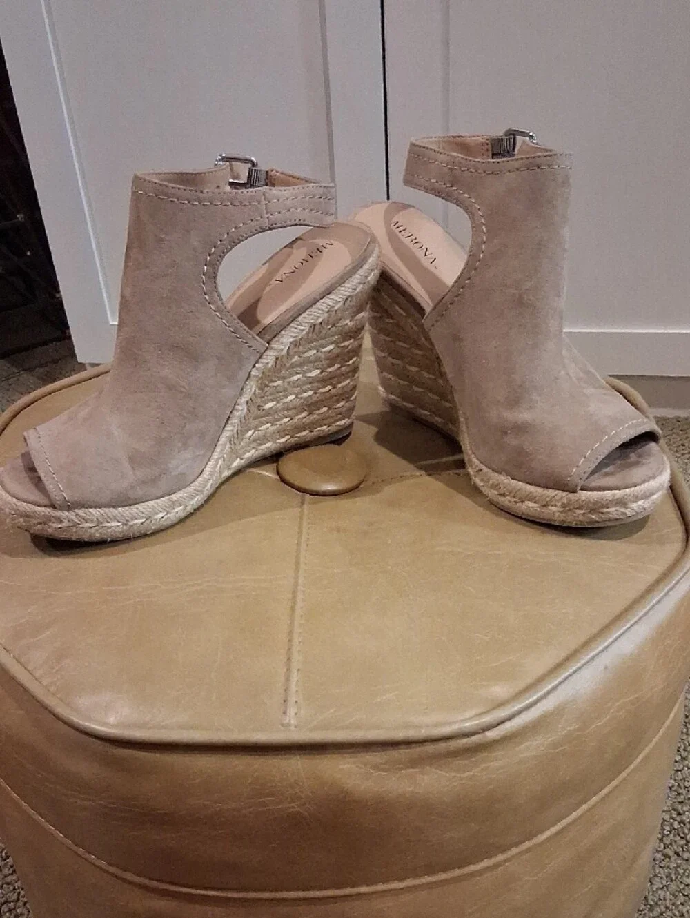 Merona Taupe Suede Open-Toe Ankle Strap Espadrille Wedges